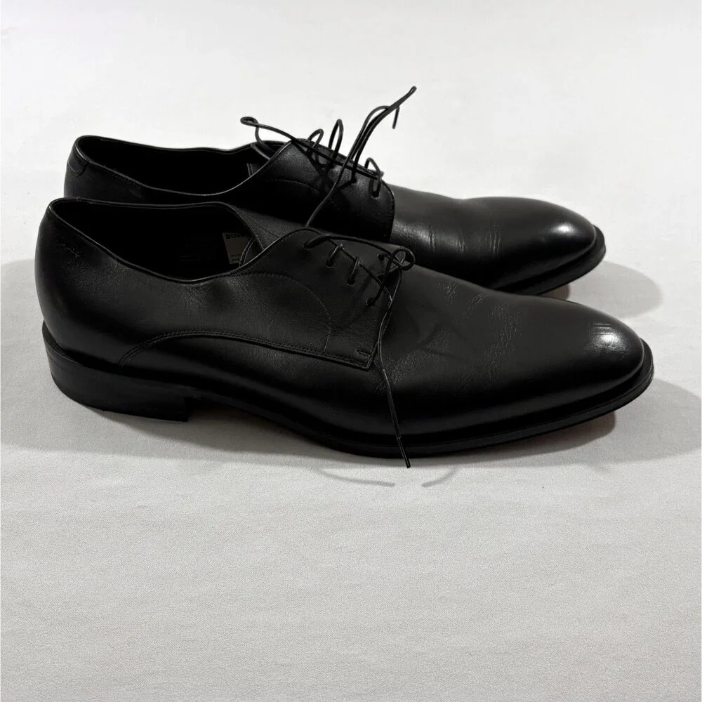 BOSS Derrek Derby Black Leather Lace Dress Shoes Preppy Class Mens Sz 11 ITALY